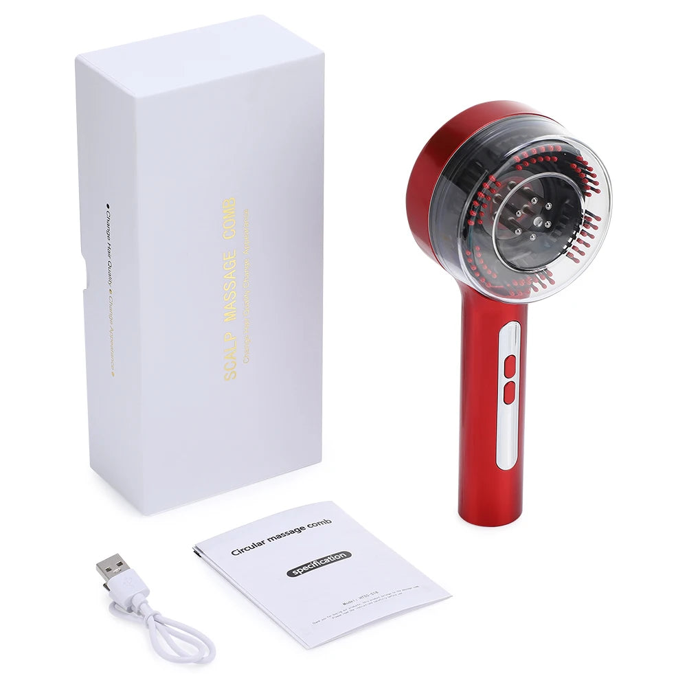、Professional Red/Blue Light EMS Scalp Massager - Nano Mist Aromatherapy Hair Growth Device, Electric Comb